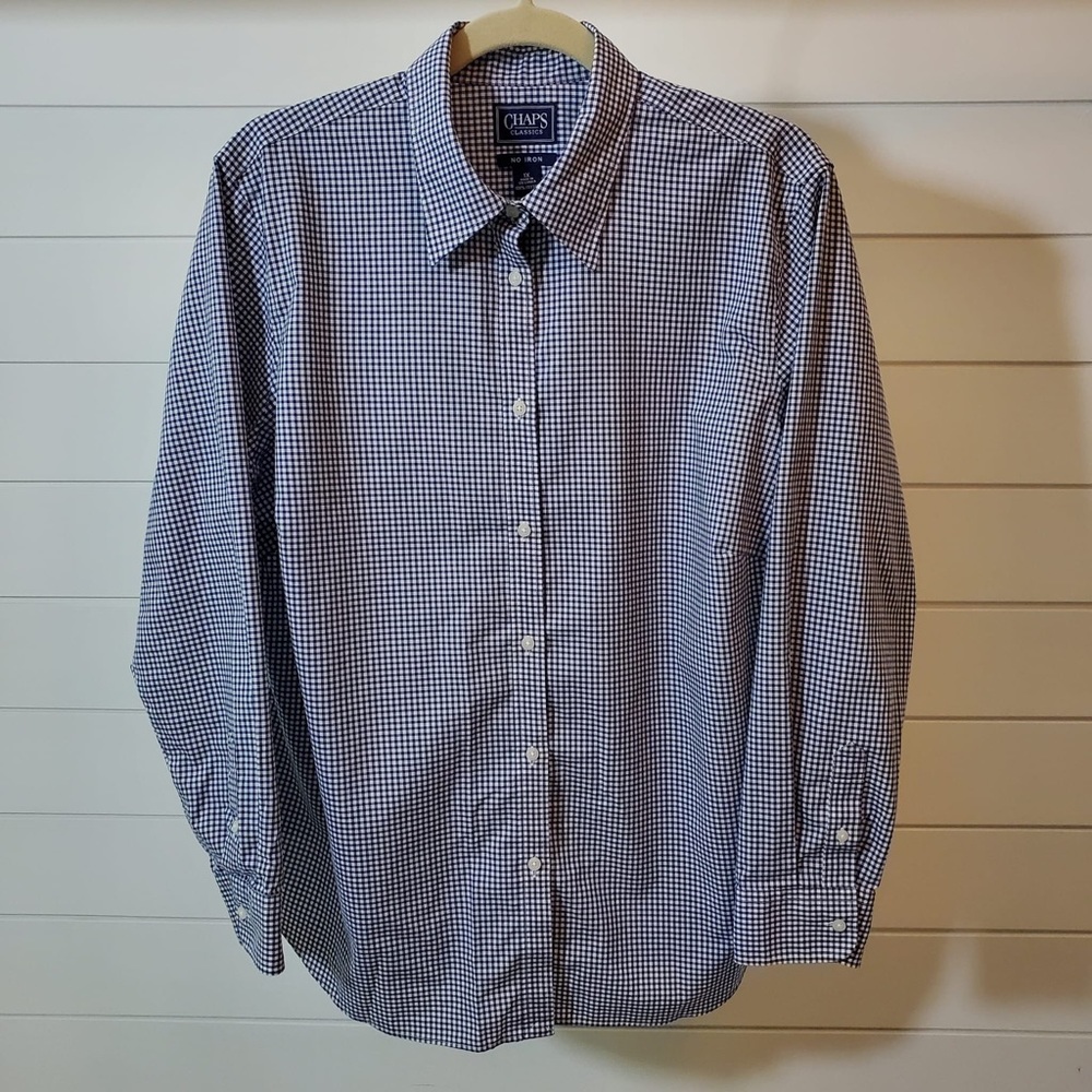 Chaps Mens Size‎ 1X , Blue Plaid Long Sleeve Cotton Button-Down Dress Shirt